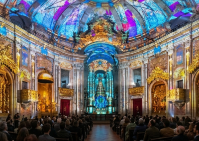 Espectáculo de luces Spiritus dentro de la iglesia de los Clérigos en Oporto