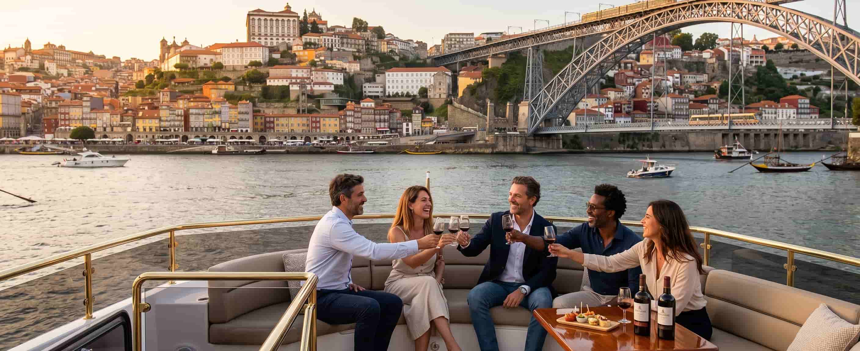 Grupo de adultos en una experiencia premium de navegación por el río Duero en Oporto - TiToTravel.