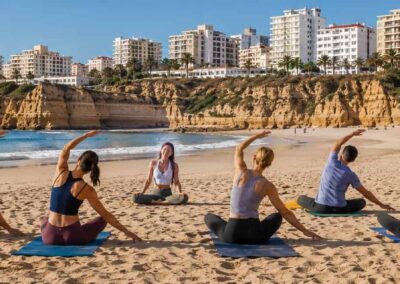 Yoga Portimão en la playa de Praia da Rocha con clase matinal frente al mar con TiToTravel